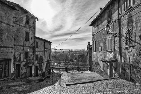 Cobbled street on the edge of town