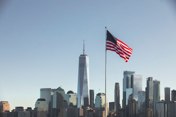 United States Flag in City