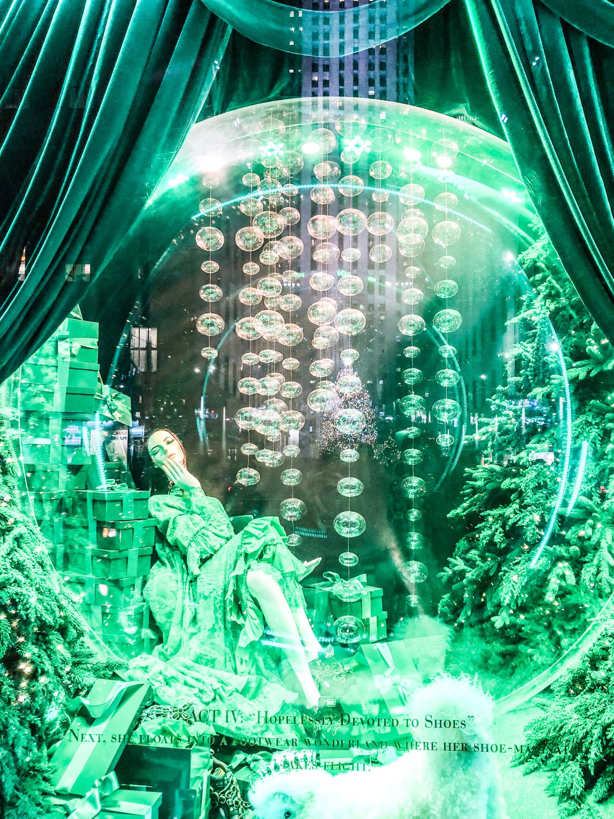 Green Macy's Window at Christmas